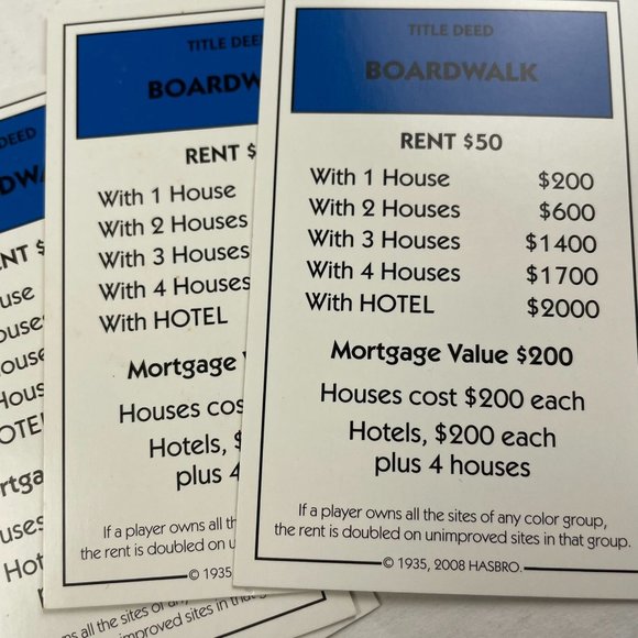 Monopoly Here Now Boardwalk Property Title Deed Card Replacement 2008 u - Picture 4 of 5